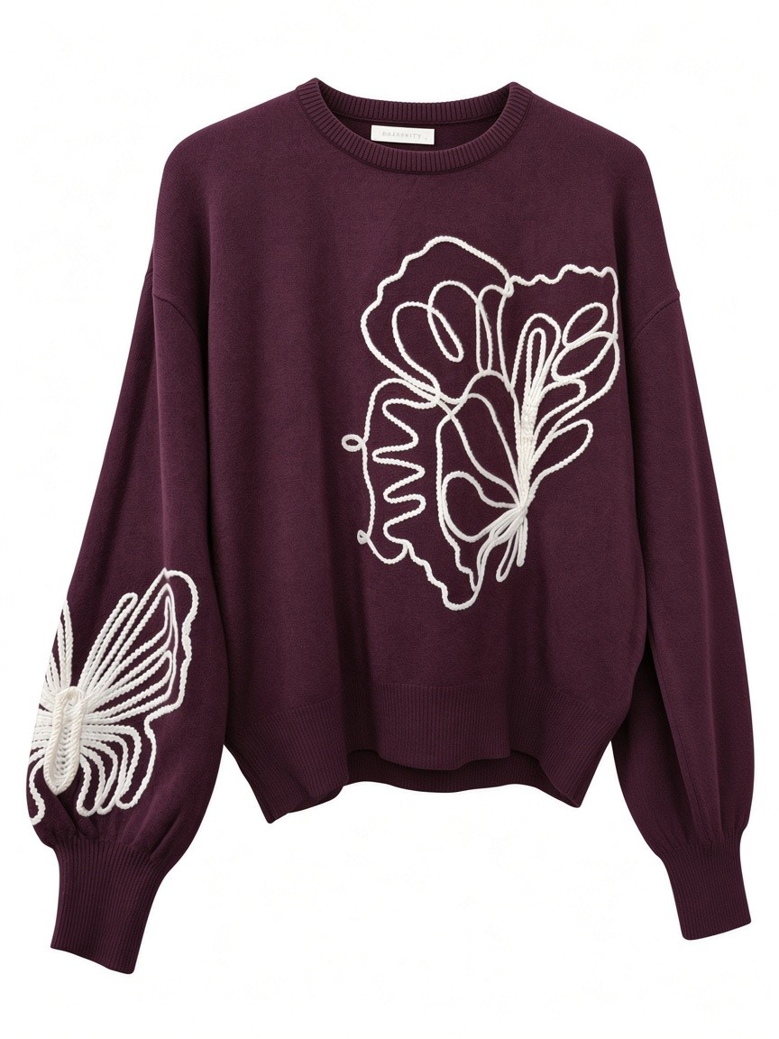 Dámsky pulóver s výšivkou kvetu a motýľa MINORITY BURGUNDY MELANGE Bordová s.WEAR 3_1